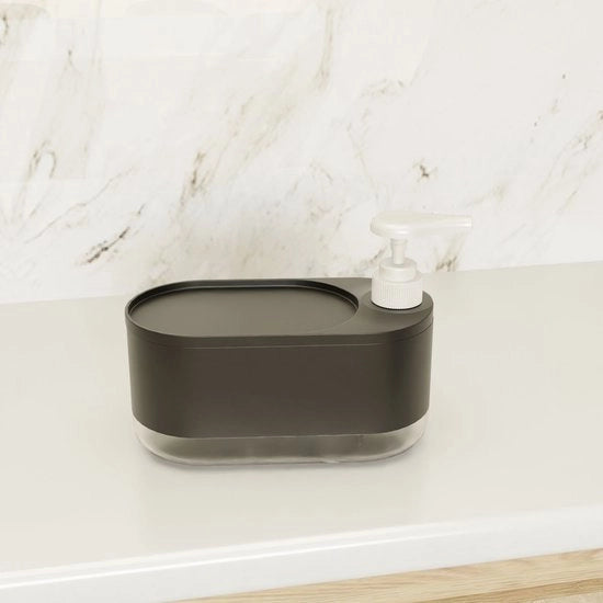 Dispensatore di sapone per lavastoviglie, contenitore di sapone con supporto per spugna, adatto per docce e vasche da bagno, flacone con pompa, organizzatore di superficie - nero.