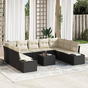 Set di Divani da Giardino da 9 Pezzi con Cuscini Rattan Poliestere Marrone