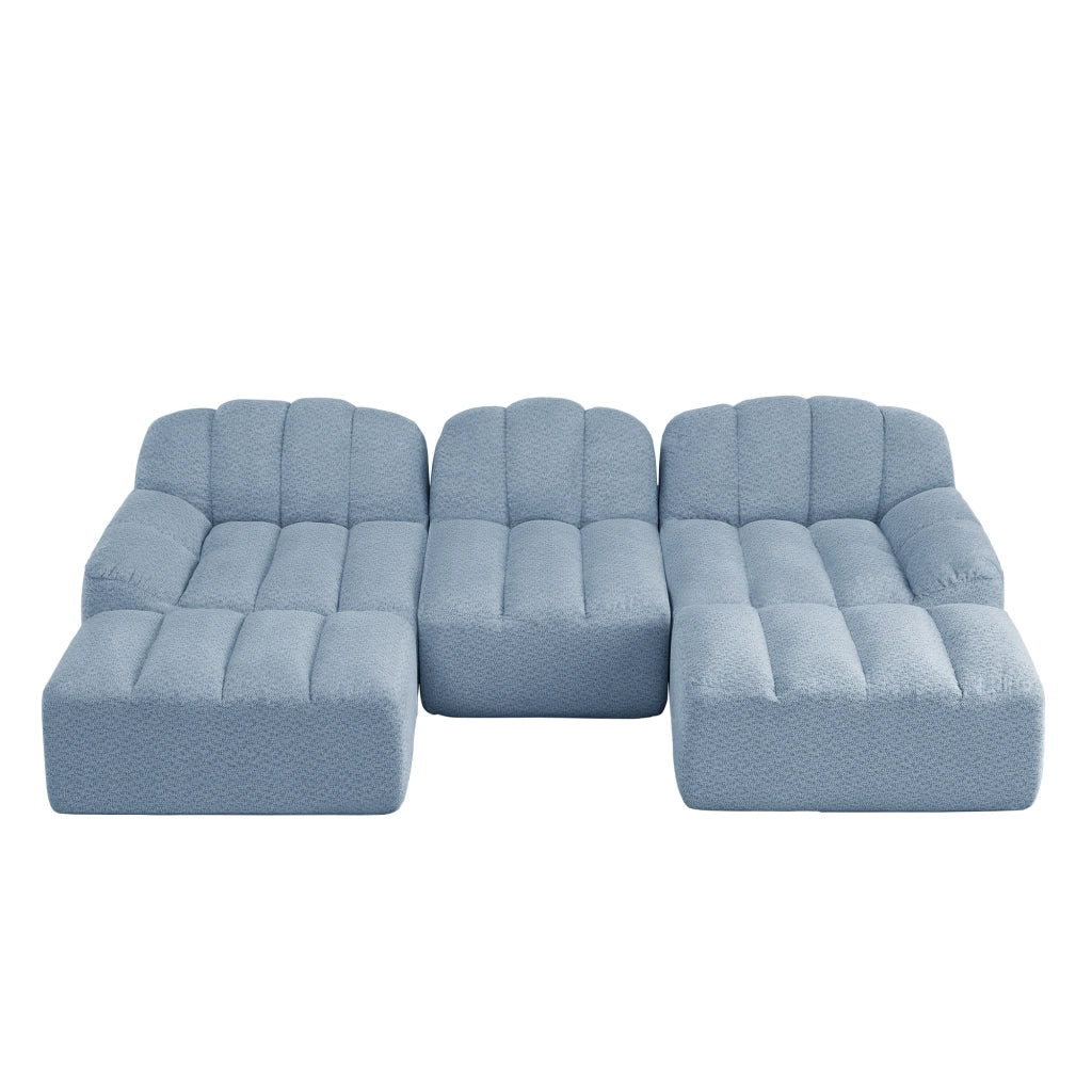 Divano a U modulare senza struttura con schiuma 32D ad alta densità e ottomani in fleece granulato blu 288 × 165 × 79 cm
