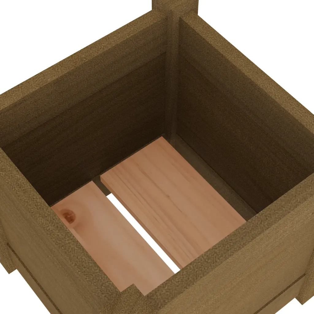 Fioriera | Cassetta per fiori | Vaso Giardino Marrone Ambra 31x31x31 cm Legno Massello Pino