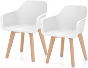 Set di 2 Sedie da Pranzo, Sedia da Cucina con Gambe in Legno, Seduta in PP, Schienale Curvo Ventilato, Braccioli, Poltrona moderna per Soggiorno, Bar e Cucina, Capacità 150 kg