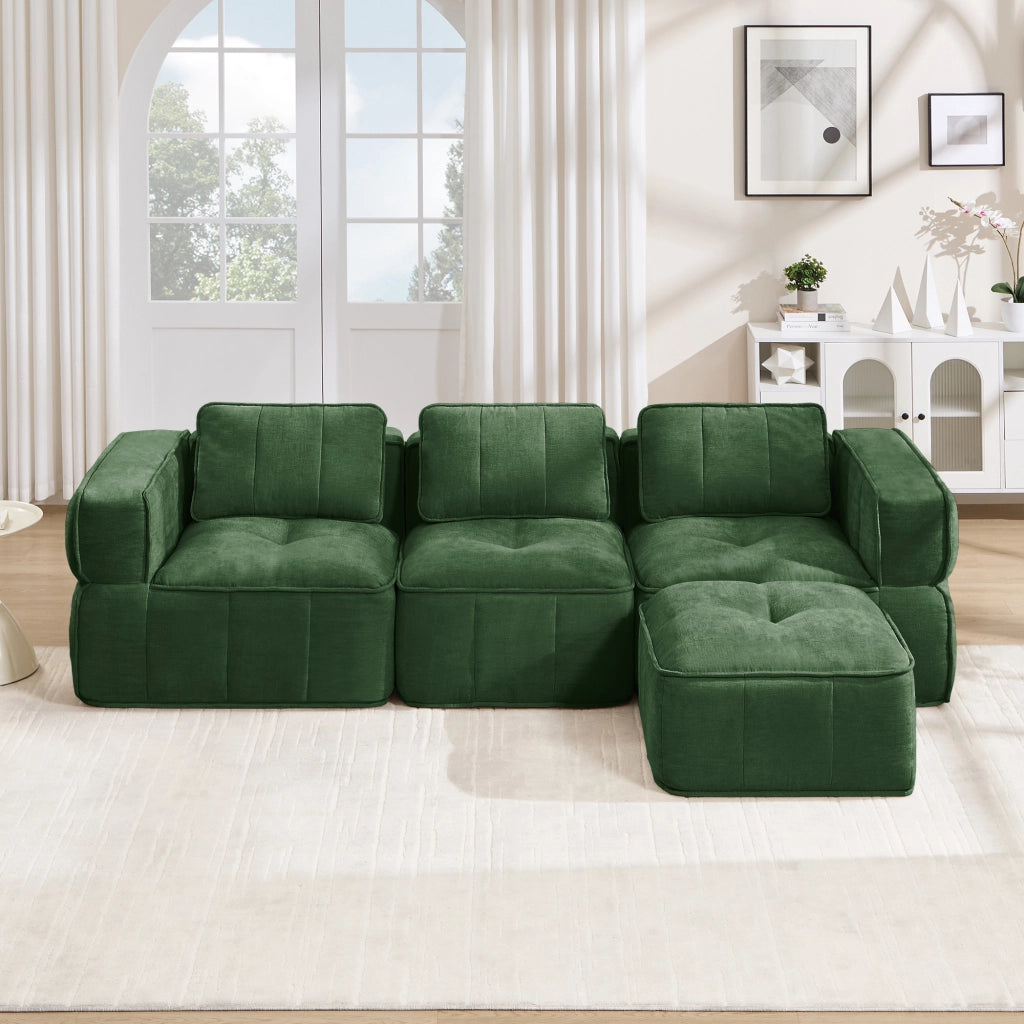 Divano modulare 3 posti - con pouf e braccioli larghi - per soggiorno - in poliestere verde