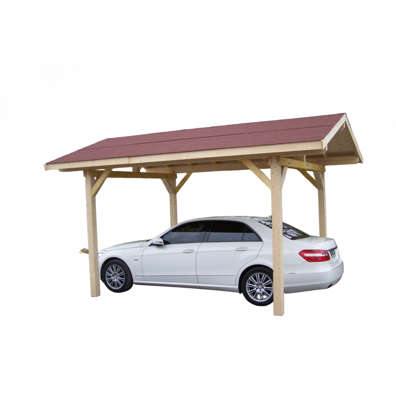 Tettoia posto auto in legno abete 300x362 cm – Altezza 310 cm – Carport auto con doppia falda con tegole bituminose – KA3550VS Foresta