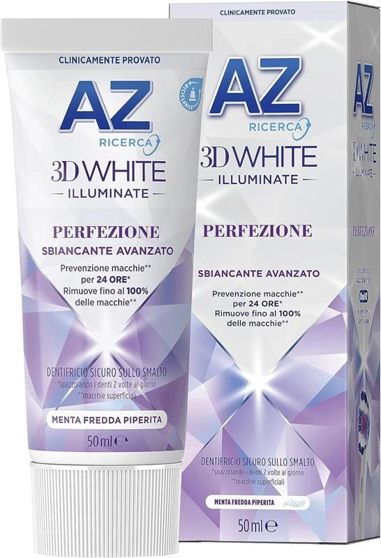 AZ RICERCA DENTIFRICIO 3D WHITE ILLUMINATE PERFEZIONE SBIANCANTE 50ML GUSTO MENTA FREDDA PIPERITA