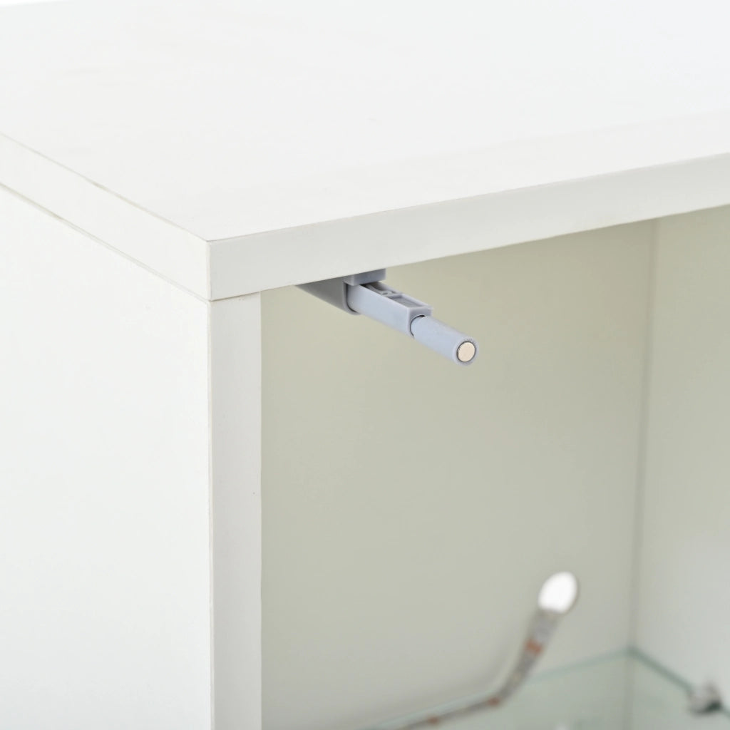 Parete attrezzata per televisore a 3 elementi bianca lucida con illuminazione a LED e contenitori