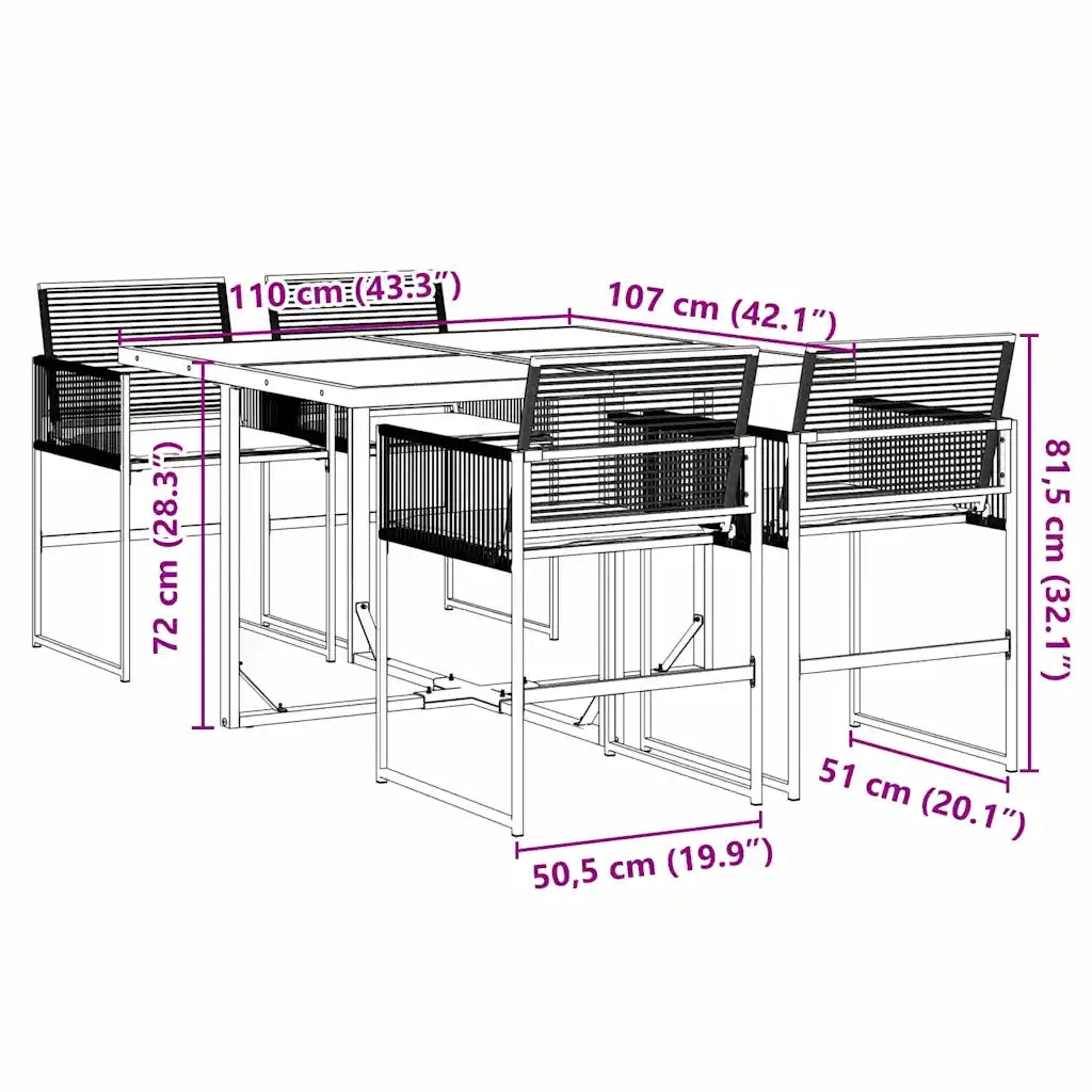 Set da Pranzo da Giardino 5 pz | Set Salotto da Giardino Nero con Cuscini in Polyrattan