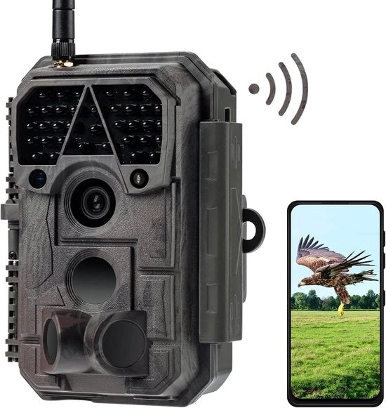 Camera da Caccia con WiFi, 32 MP H.264, 1296P, Visione Notturna a Infrarossi, Sensore di Movimento, Trasmissione di Immagini da Smartphone, IP66 Impermeabile