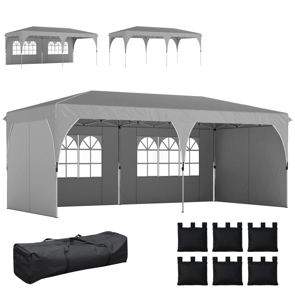 Gazebo Pieghevole 3x6 m con Pareti ¨C Zephmum ¨C Grigio Chiaro