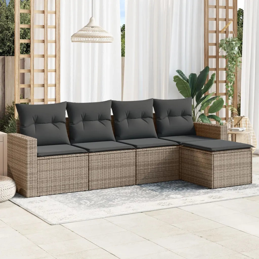 Set Divano da Giardino 5 pz | Set Salotto da Giardino con Cuscini Grigio in Polyrattan