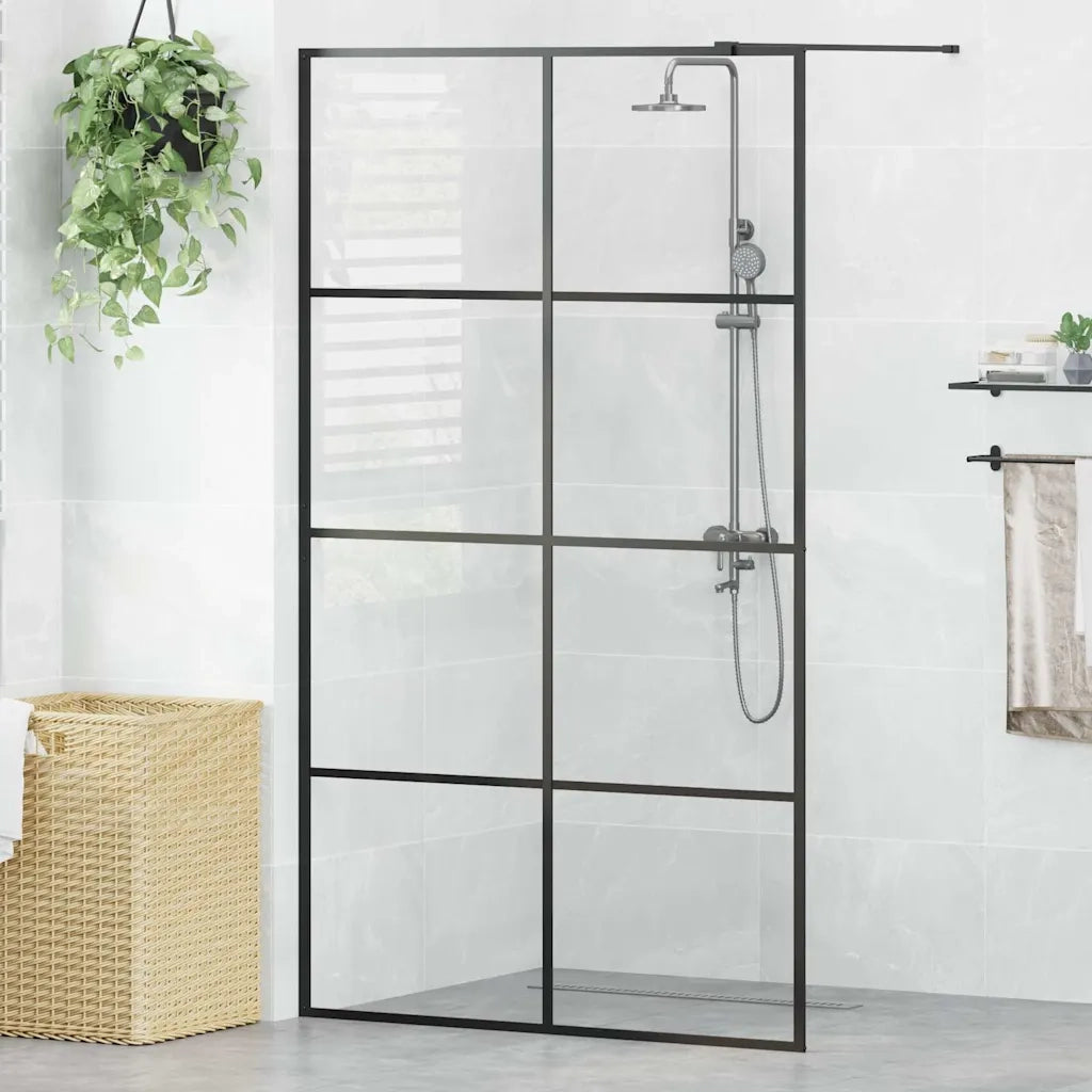 Parete per Doccia Walk-in Vetro Trasparente ESG 115x195cm Nera 151036