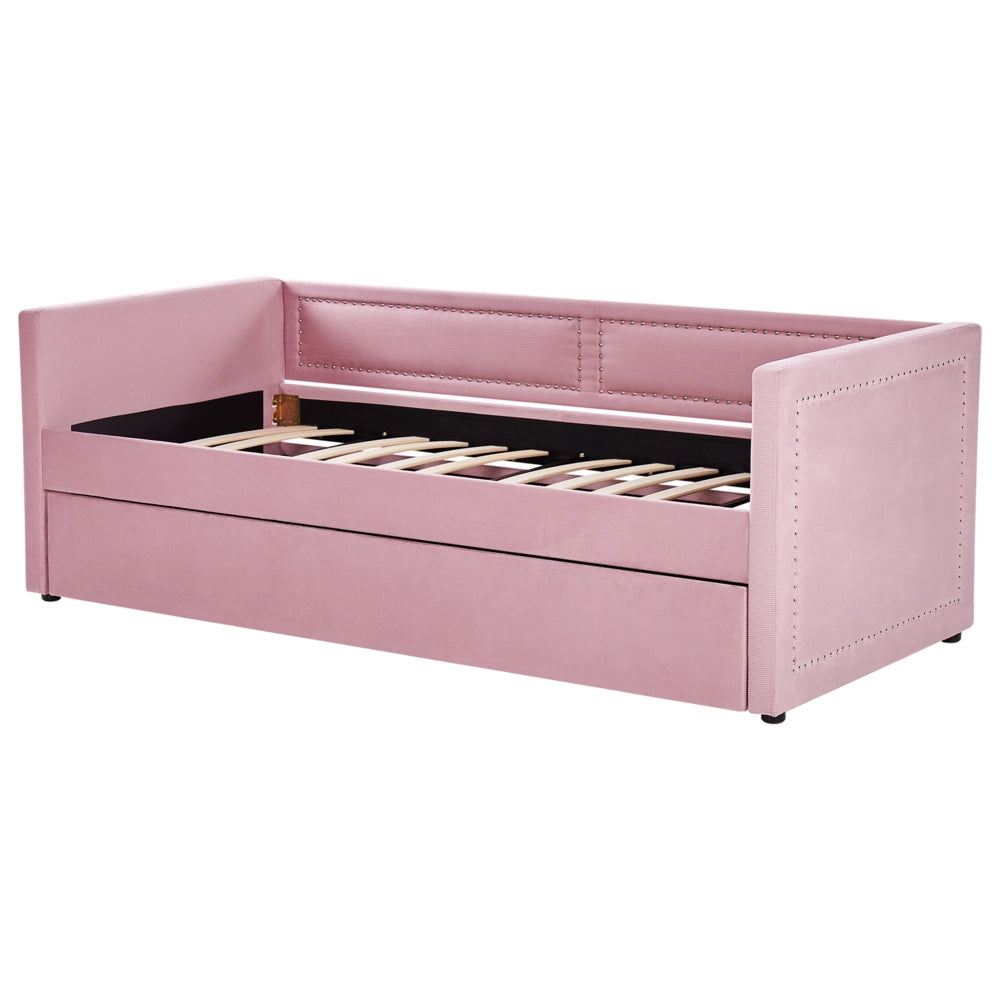 Letto da giorno estraibile rosa velluto a coste misura singola 90 x 200 con rete a doghe Nailhead Trim Glam