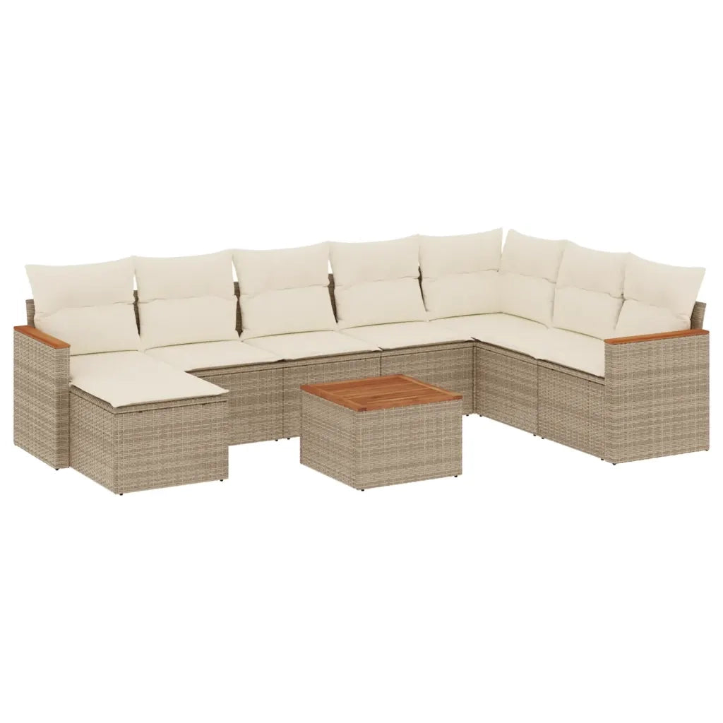 Set Divano da Giardino 9 pz con Cuscini Beige in Polyrattan 3226254