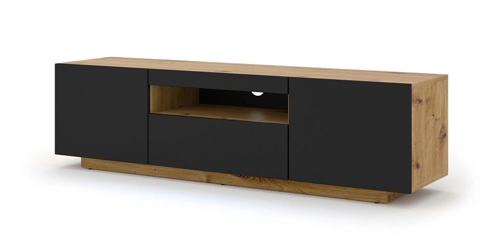 Mobile TV sospeso o a terra 150x42/36x37 Cm STAND AURA struttura Rovere e frontali Nero opaco