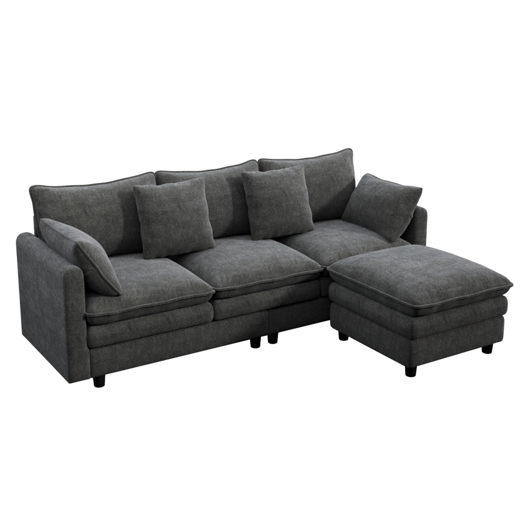 Divano angolare a L in Chenille grigio con chaise longue mobile