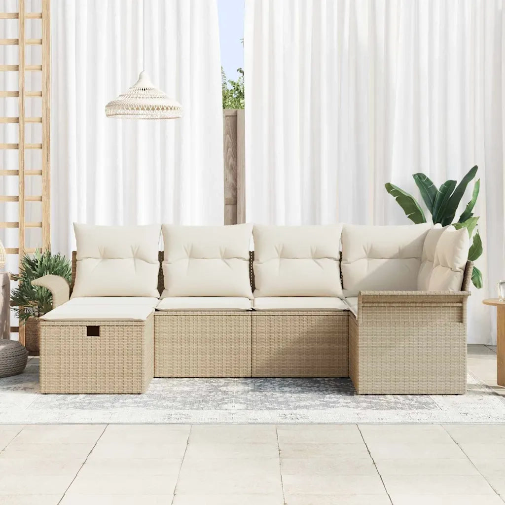 Set Divano da Giardino 6 pcs Beige e Crema polyrattan 3358880