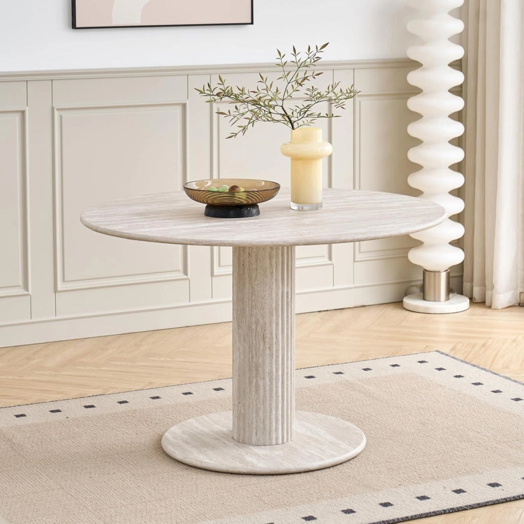 GrandCA HOME Tavolo da Pranzo Rotondo Moderno e Semplice, in Similtravertino Giallo, Diametro 115 cm, può Ospitare da 4 a 6 Persone