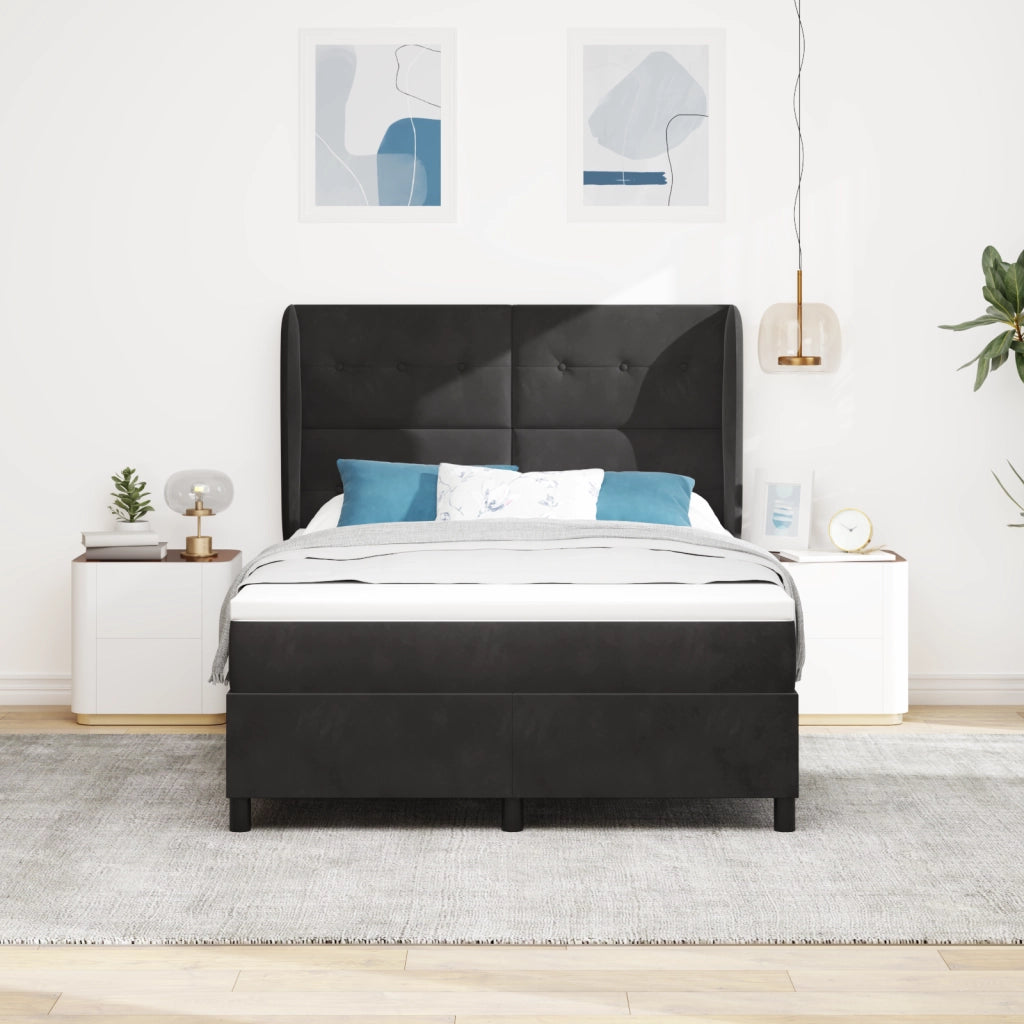 Letto Box Spring con Materasso Nero 140x190 cm Velluto