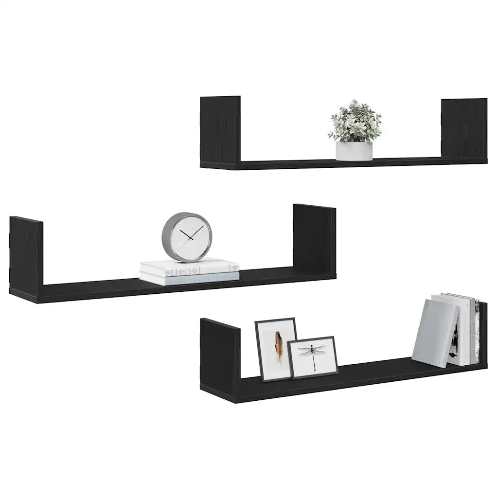 Mensole a Parete 3pz Rovere Nero 80x18x18 cm in Truciolato 868072