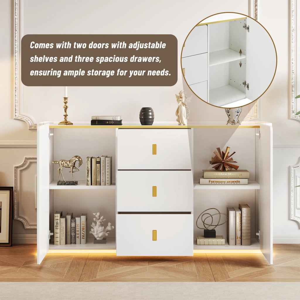 Sideboard Bianco 150x35x80 cm con Illuminazione LED, 2 Ante e 2 Cassetti