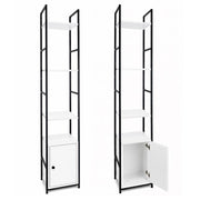 SCAFFALE STILE INDUSTRIAL IN LEGNO E METALLO CON 3 RIPIANI E 1 ANTA DIMENSIONI 29X24X144CM - COLORE BIANCO LEGNO