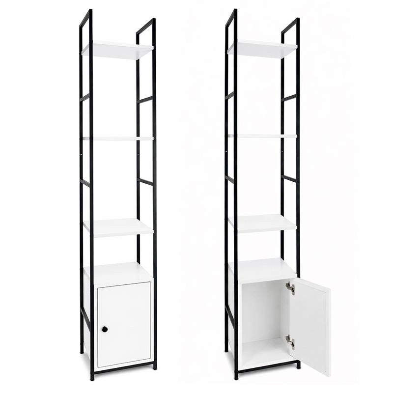 SCAFFALE STILE INDUSTRIAL IN LEGNO E METALLO CON 3 RIPIANI E 1 ANTA DIMENSIONI 29X24X144CM - COLORE BIANCO LEGNO