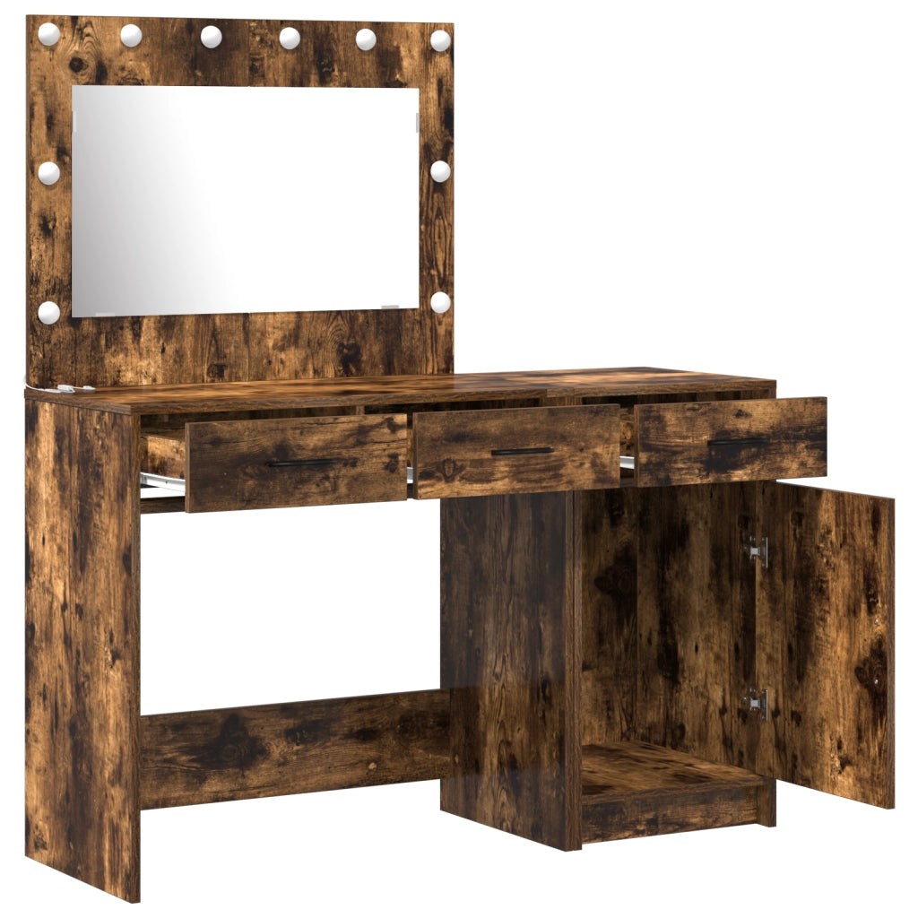 Set da Toeletta 2 Pezzi con LED in Rovere FumÃ¨ in Legno Ingegnerizzato