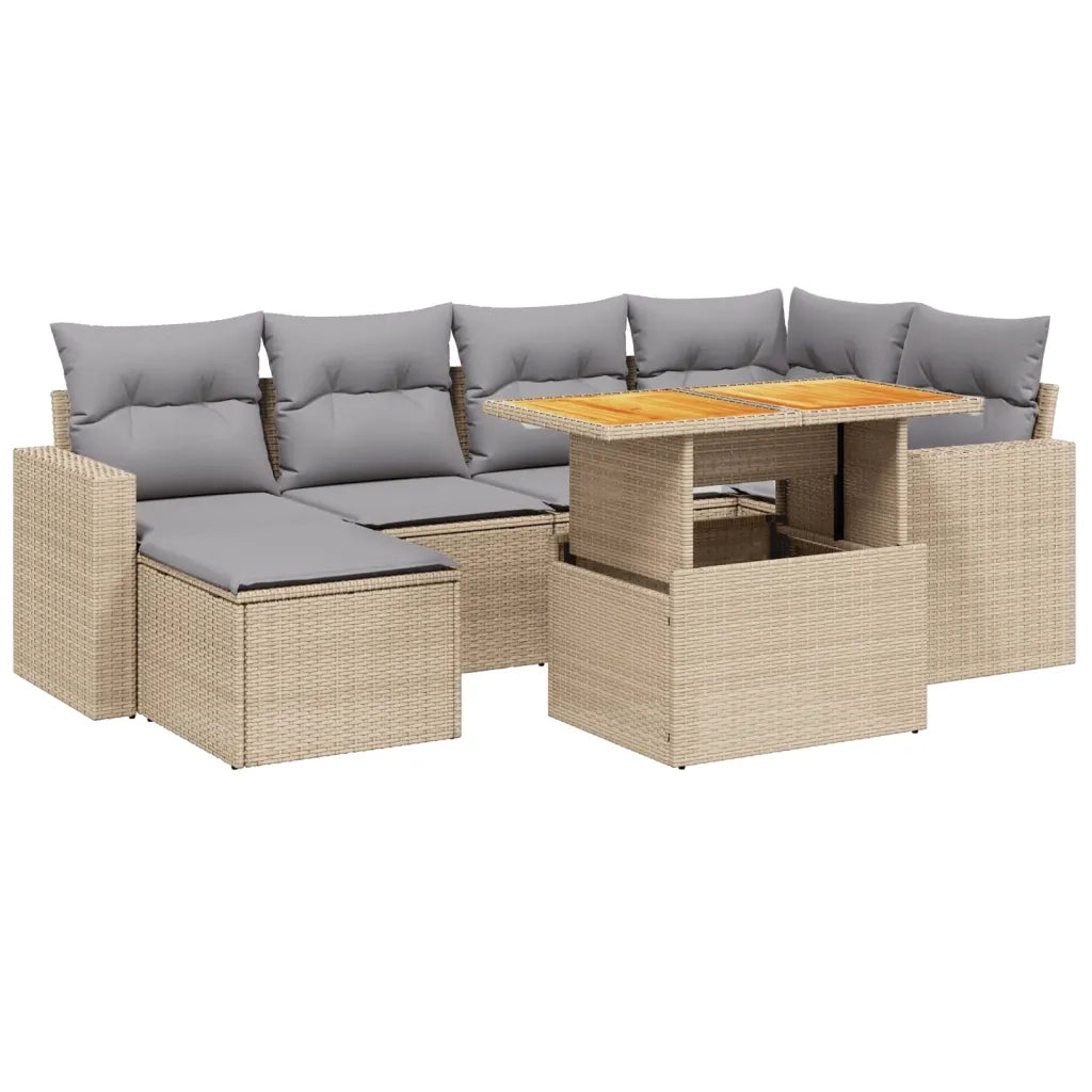 Set Divani da Giardino 7 pz con Cuscini Beige in Polyrattan 3275593