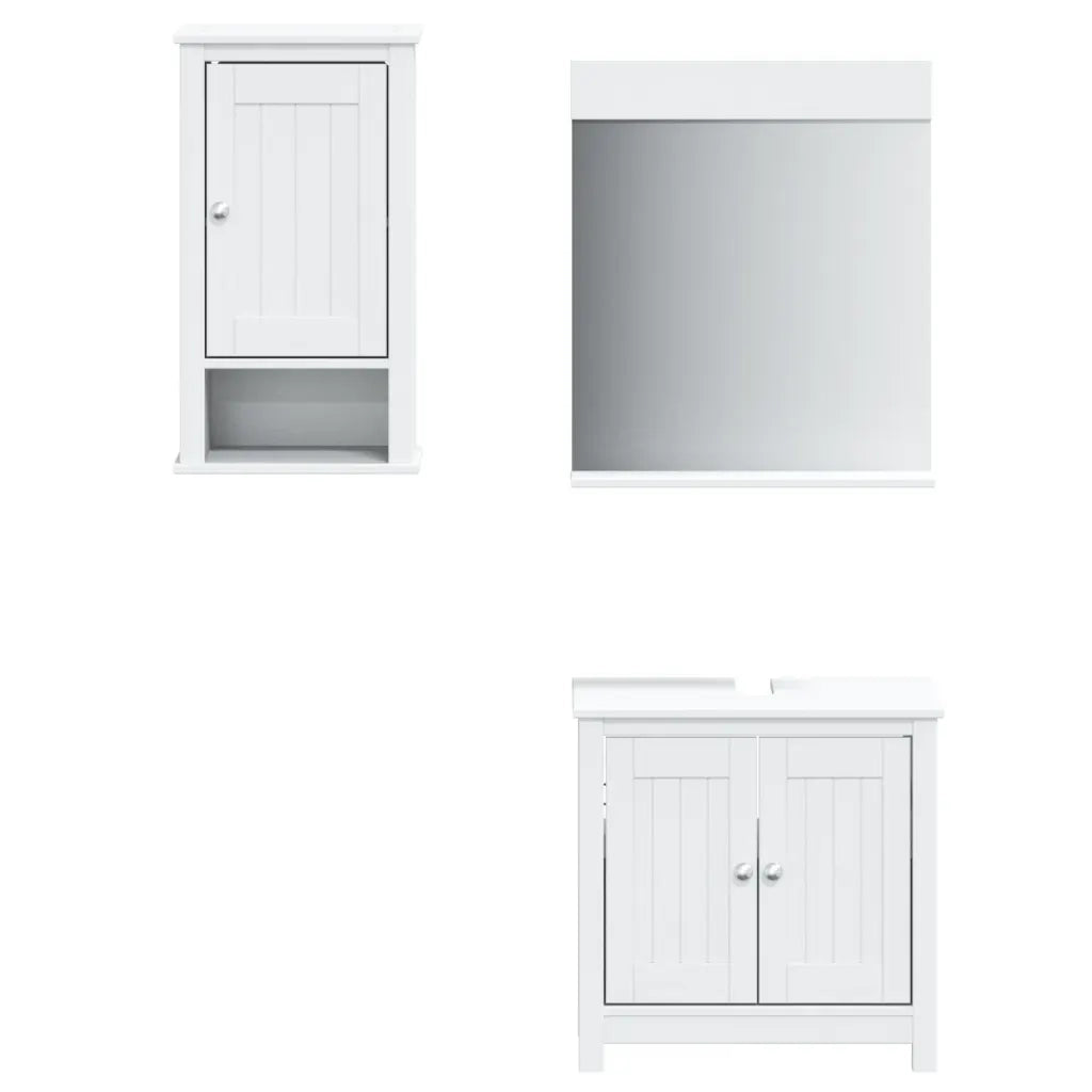Set Mobili da Bagno 3 pz BERG Bianco in Legno Massello di Pino