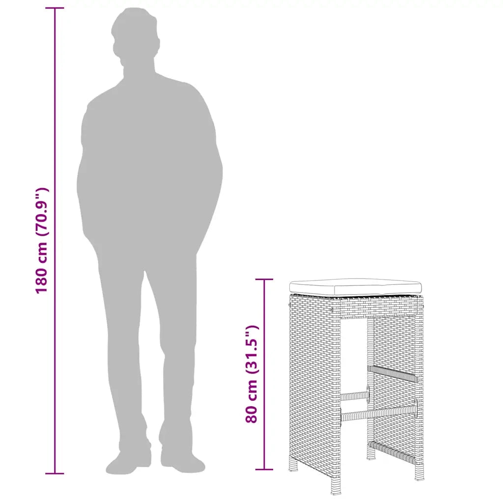 vidaXL Sgabelli Bar da Giardino con Cuscini 4 pz Marroni in Polyrattan