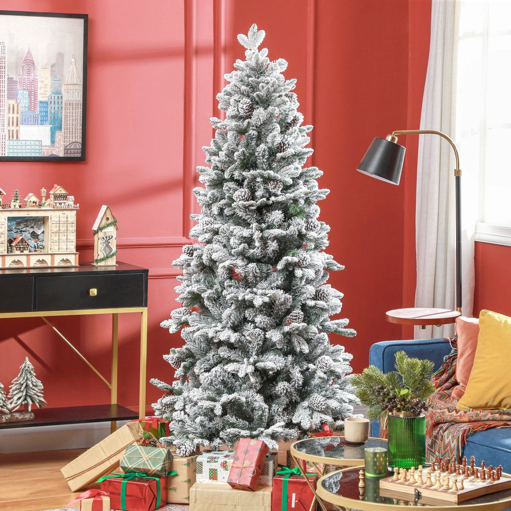 Albero di Natale Artificiale 180 cm ¨C zephmum ¨C Verde con Supporto in Metallo, 1489 Rami Innevati e Pigne