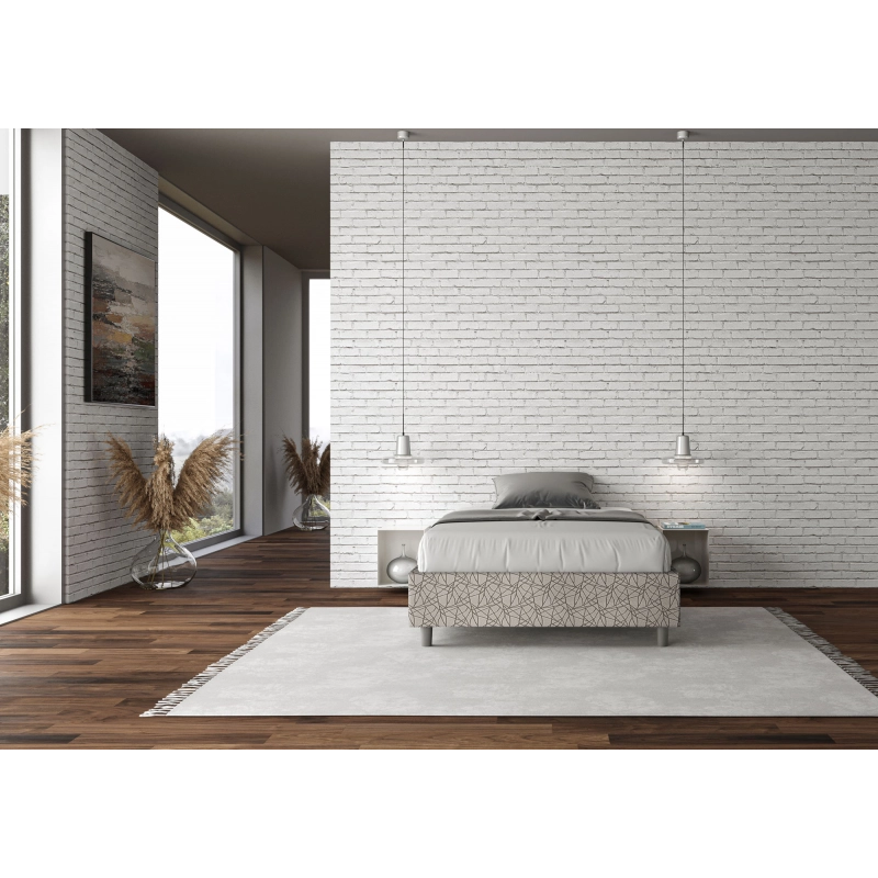 Letto Sommier imbottito 1 piazza e mezza 120x190 cm tessuto Era Azelia - Senza rete,Grigio