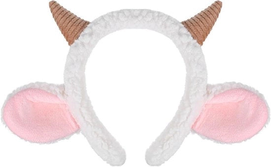 Accessori di costume per dierenschaap - Fascia per capelli con corna e orecchini - Capelli in lana di pecora - Bianchi - Elastici per capelli - Accessori unici e stili per feste tematiche.