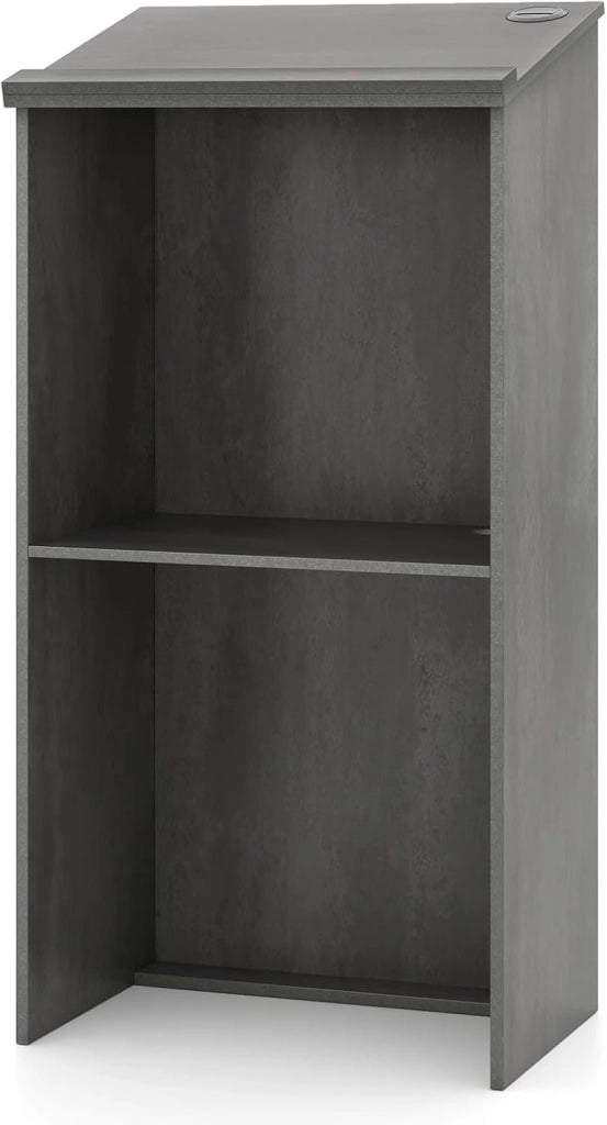 GIANTEX Podio per oratori in legno, leggio da terra con ripiano di stoccaggio e fori per cavi, pulpito per chiesa, aule, seminario, 58 x 40 x 117 cm (grigio)
