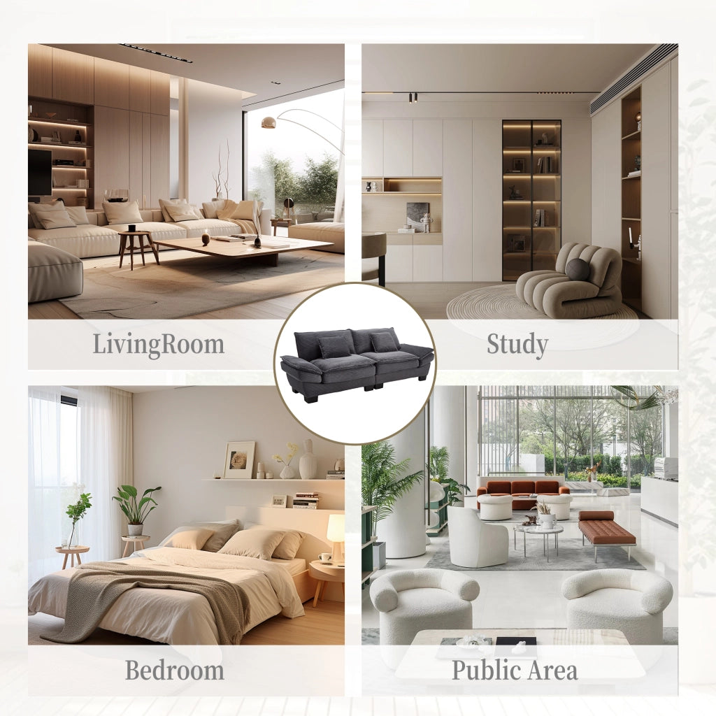 OKWISH Divano Lineare 2 Posti, Seduta Extra Profonda con Braccioli Imbottiti e 2 Cuscini, Velluto, Grigio Scuro