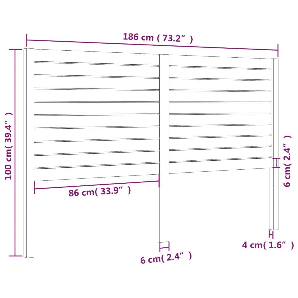 Testiera | Testata per Letto Bianca 186x4x100cm in Legno Massello di Pino