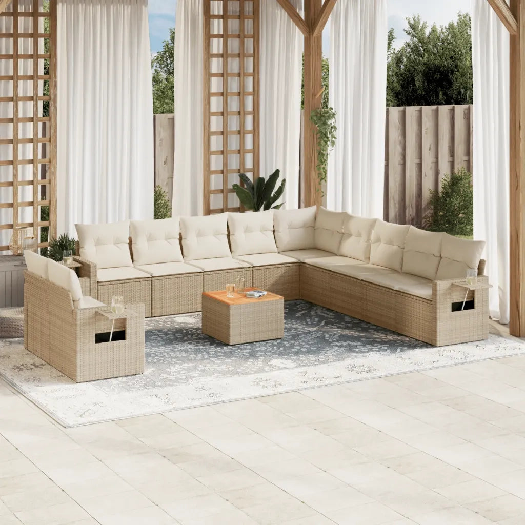 Set Divani da Giardino 12 pz con Cuscini Beige in Polyrattan 3256975