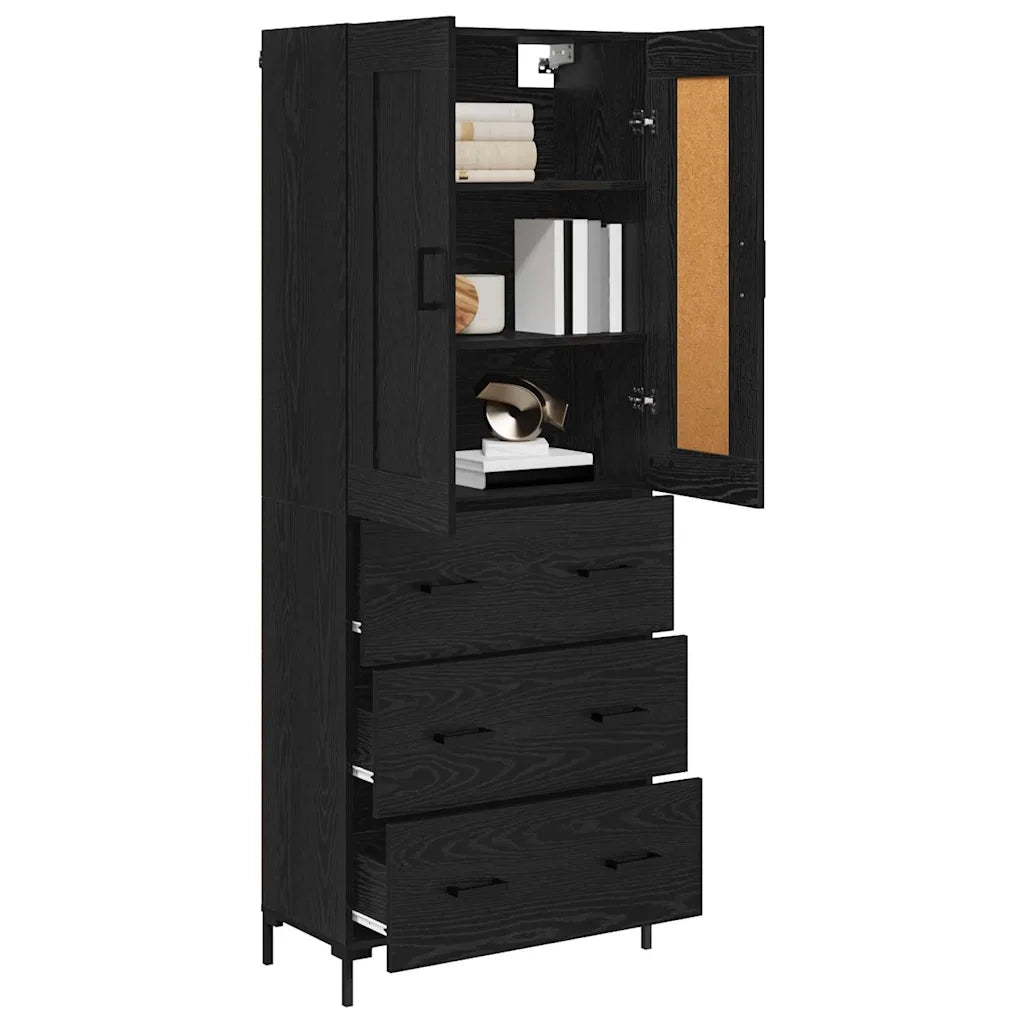 Credenza con cassetto 2 pcs Rovere Nero Legno multistrato