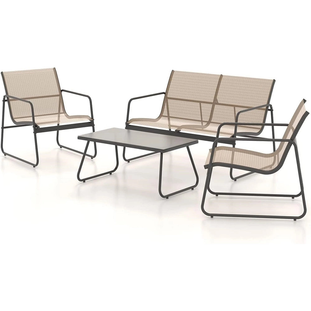 Trade Shop - Set Giardino Salotto Da 4pz Da Esterno Con Divano 2 Poltrone Tavolino Tortora 656003a -