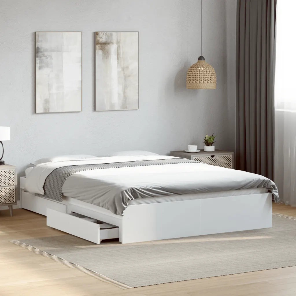 Giroletto con Cassetti Bianco 140x200 cm in Legno Truciolato