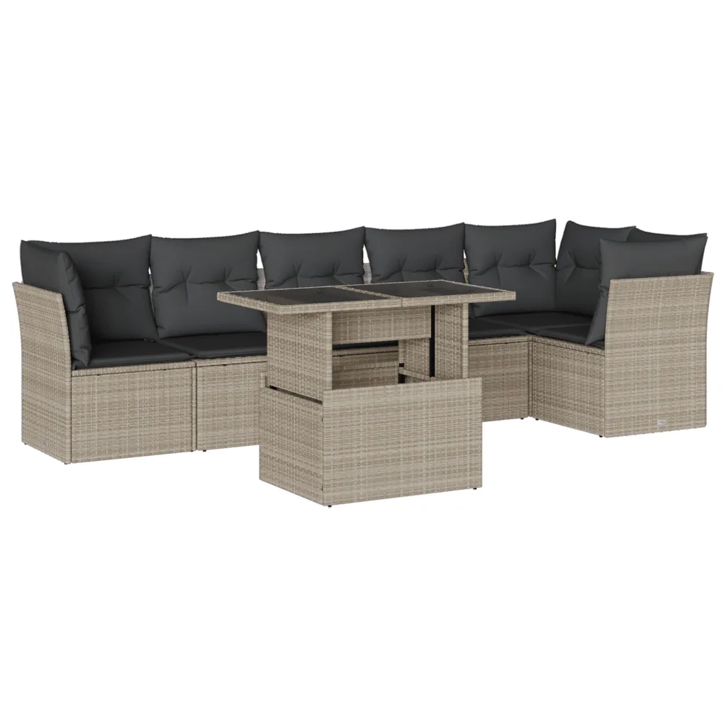 vidaXL Set Divani da Giardino 7pz con Cuscini Grigio Chiaro Polyrattan