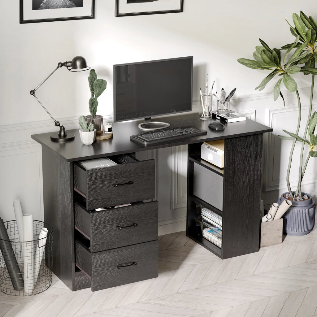Scrivania Moderna in Legno con 3 Cassetti e 3 Ripiani ¨C Zephmum ¨C Nero 120x49x72cm