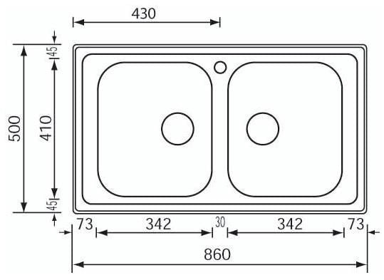 CM Cristal 86 x 50 2V Lavello montato su piano Rettangolare Acciaio inossidabile