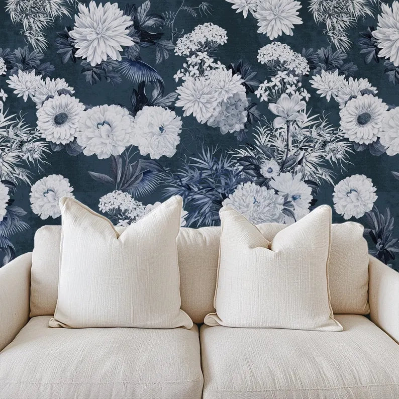 Carta da Parati Floreale Blu Navy 180x260cm 4 mq