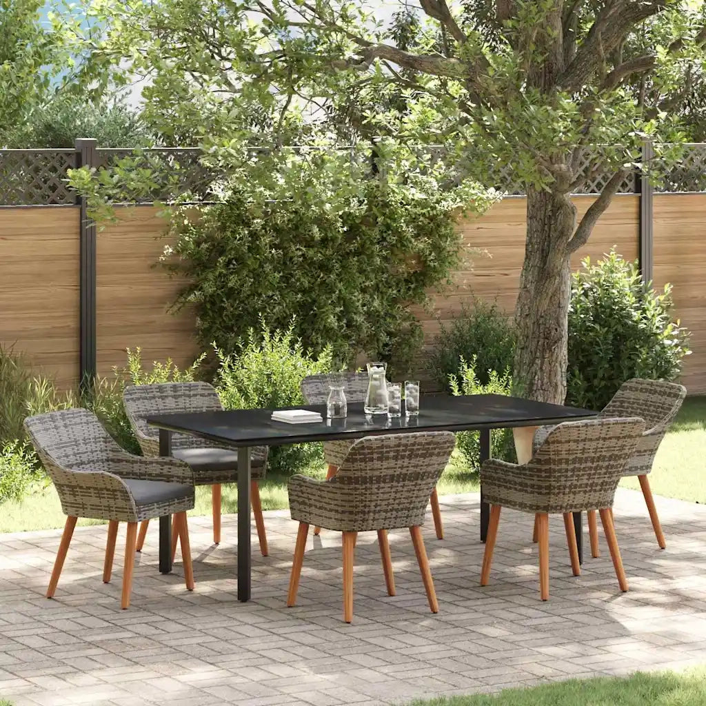 Set da Pranzo per Giardino con cuscino 7 pcs Grigio polyrattan