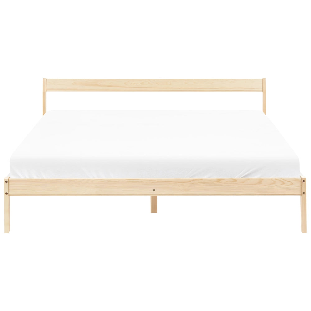 Letto matrimoniale in legno di Pino marrone chiaro con Rete a Doghe 160 x 200 cm stile minimalista