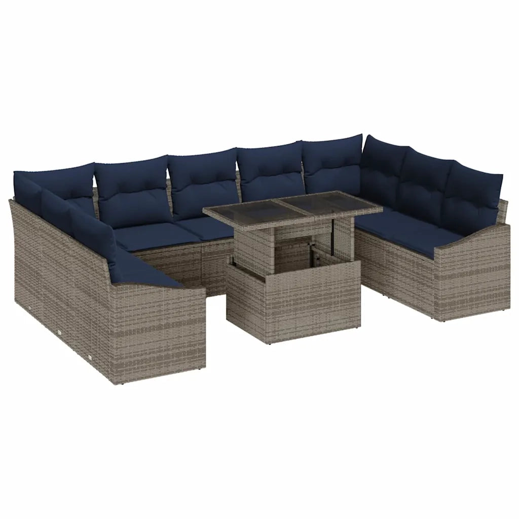 Set Divano da Giardino con cuscino 10 pcs Grigio e Blu Navy 3357808