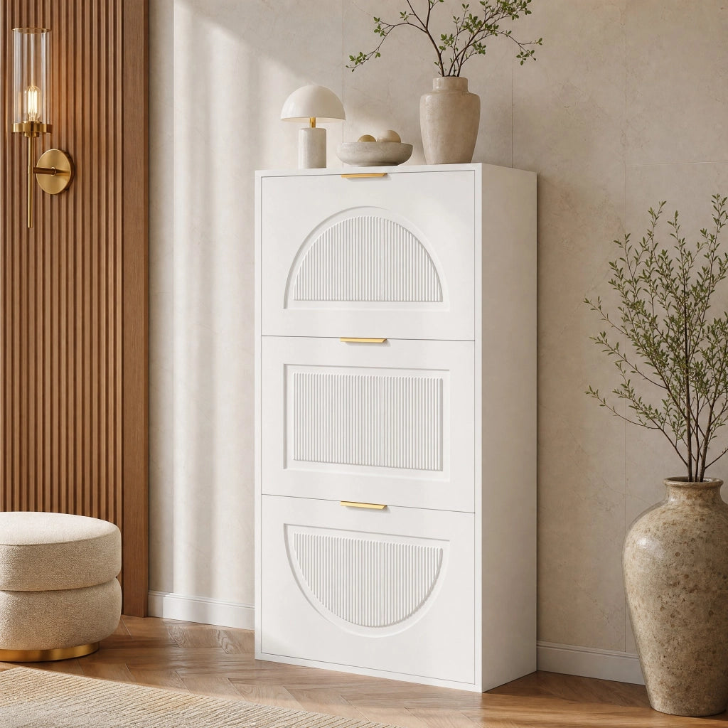 Scarpiere stretta con 3 ribalte 60 x 24 x 114 cm; bianco; in MDF e truciolare