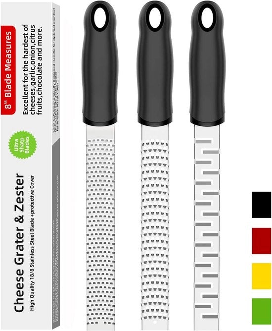 Set di 3 raspati per verdure in acciaio inossidabile con manico anti-slip e custodia protettiva (nero, set A)