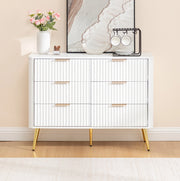 Comò bianco a 6 cassetti 105x40x80 cm con chiusura ammortizzata e piedini alti