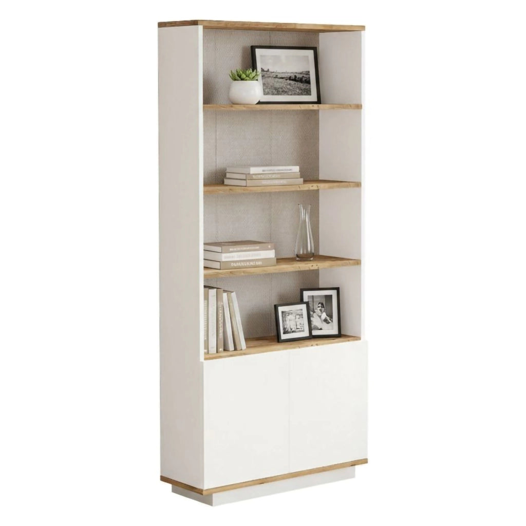 Libreria Achromic, Scaffale da ufficio, Mobile portalibri, Biblioteca, 75x27h168 cm, Quercia e Bianco
